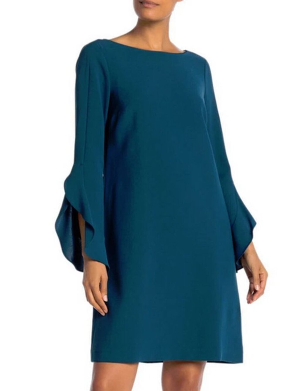 Lafayette 148 New York Women's Emory Shift Dress Small Long Sleeves Teal Blue S